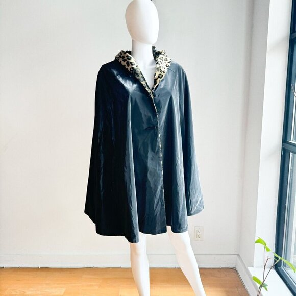 Vintage Reversible Animal Print Black Nylon Cape w hood  OS - Picture 8 of 8